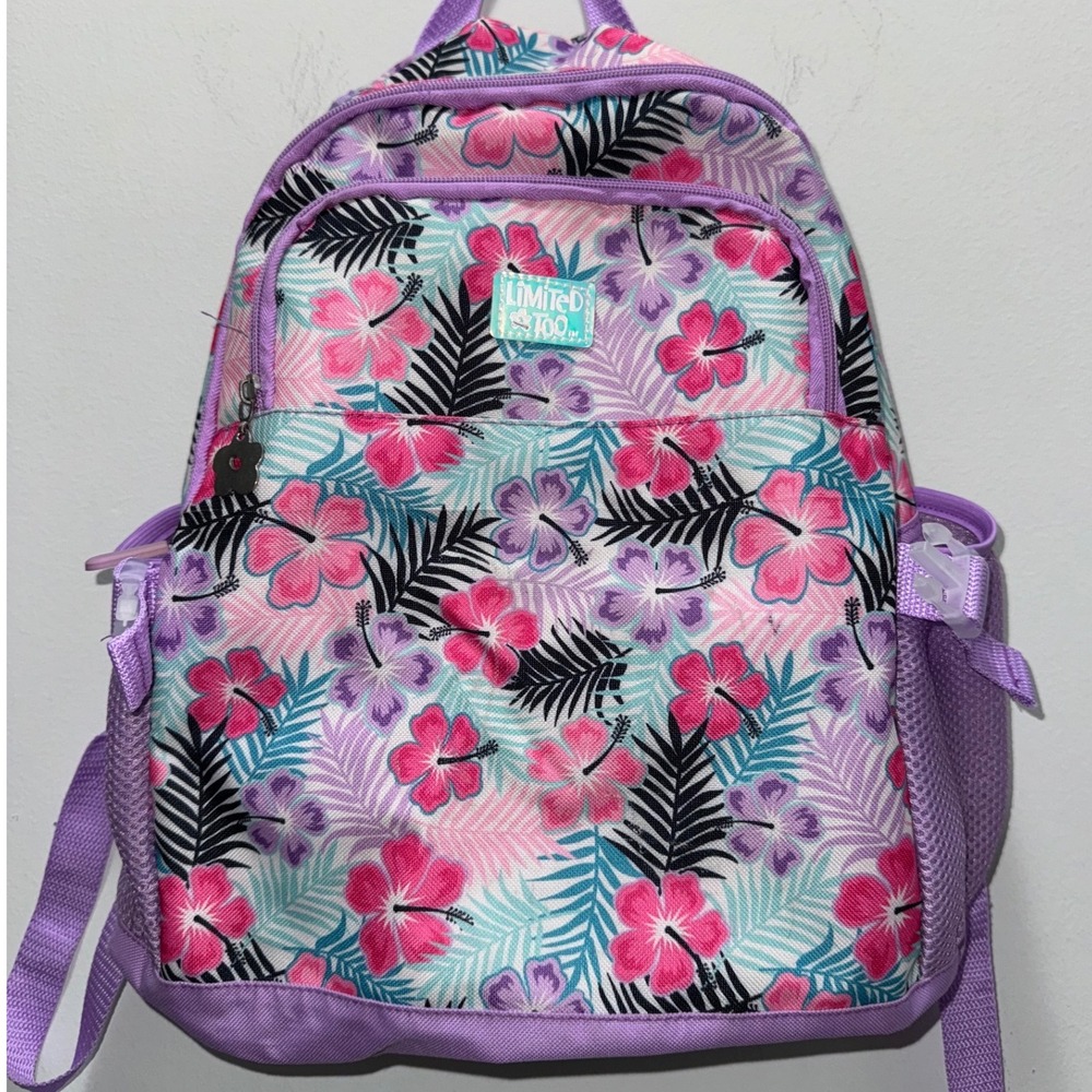 Limited Too Backpack Y2K Tropical Hibiscus Floral Purple Pink School Bag
